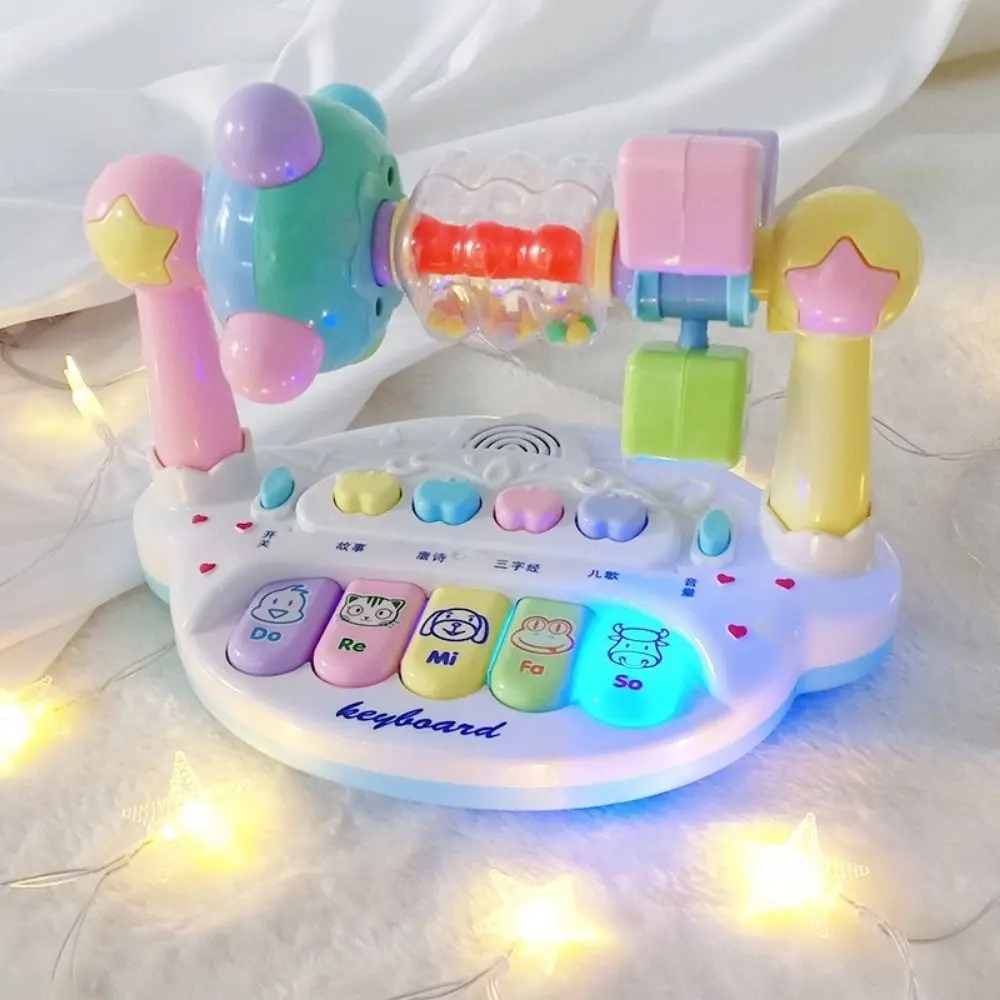 Interactive Baby Music Piano Toy with Light Sound Rotating Bell Rotating Music Piano Music Instrument Electric Flashing