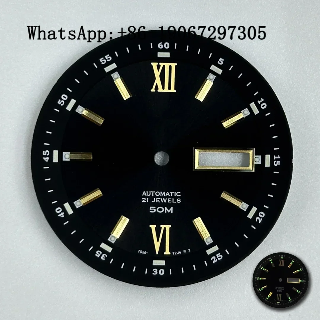 

Vintage Roman Arabic Double Scale Black Sunburst Watch Dial Suitable for NH35/36 Movement Nh35 Case Replacement Mod Parts