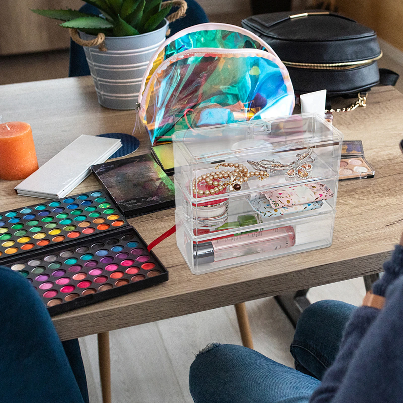 

Storage Box 3 Layer Acrylic Makeup ganizer Clear Container Jewelry Case Beauty Sundries Holder Large Capacity