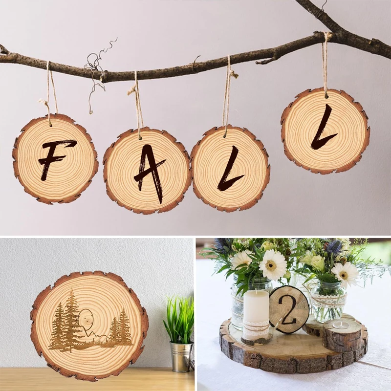 10pcs 6-7cm Natural Wood Slices, Unfinished Wooden Circle Slices with Bark Discs for Home Decorations and Christmas Ornaments