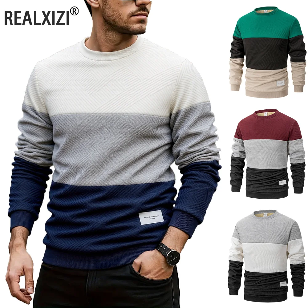

Autumn Winter Pullover Men's O-neck Patchwork Long Sleeve Warm Slim Sweaters Men Casual Fashion Sweatshirt Men Clothing