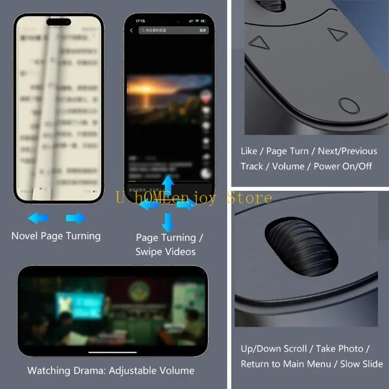B0KF Touch Sensitive Remote Page Turners Air Finger Rings Featuring Air Gestures Control & Long Service Power for Ebook