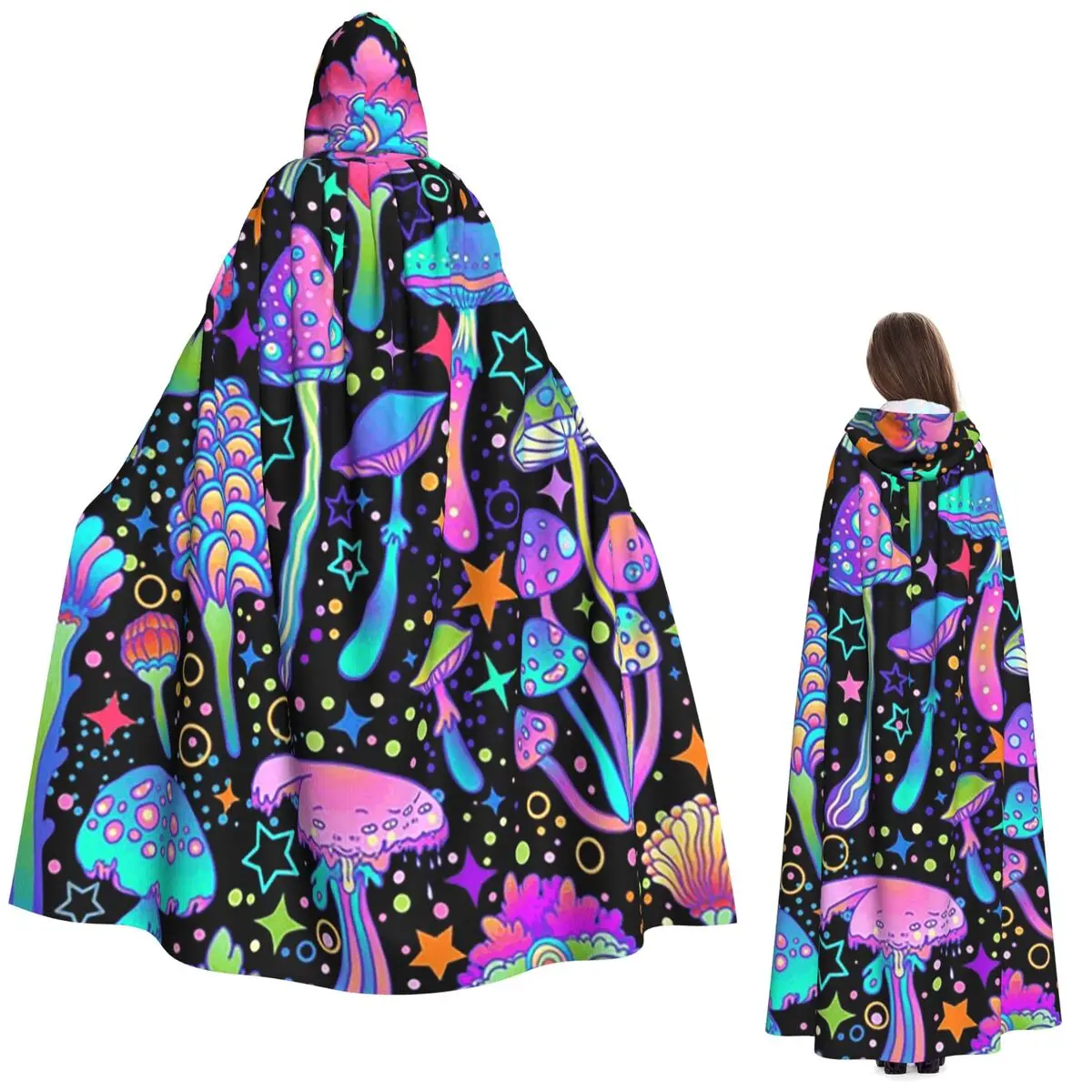 

Psychedelic Magic Mushrooms Print Lava Long Hooded Cloak Witch Medieval Costume Cosplay Cape HalloweenParty Adult Unisex
