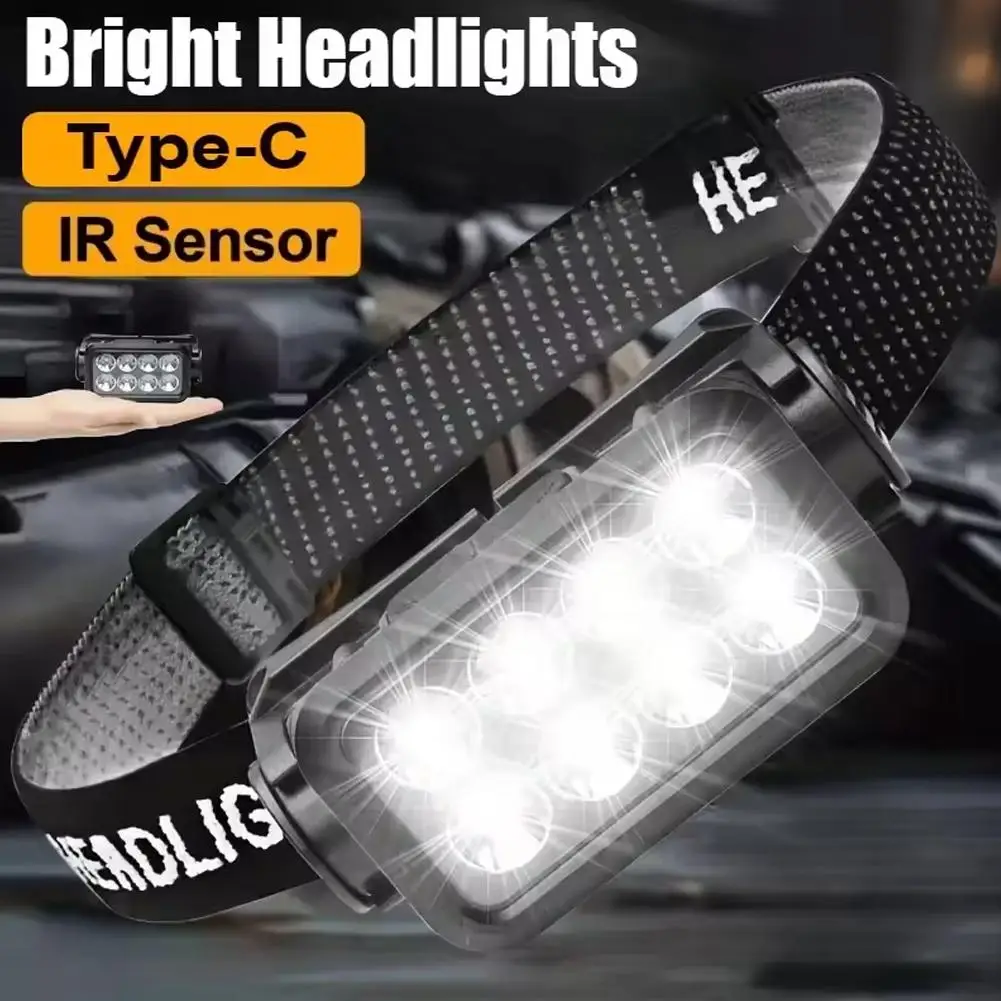 8LED Headlamp USB Rechargeable Super Bright Headlight For Outdoor Running Fishing Camping Work