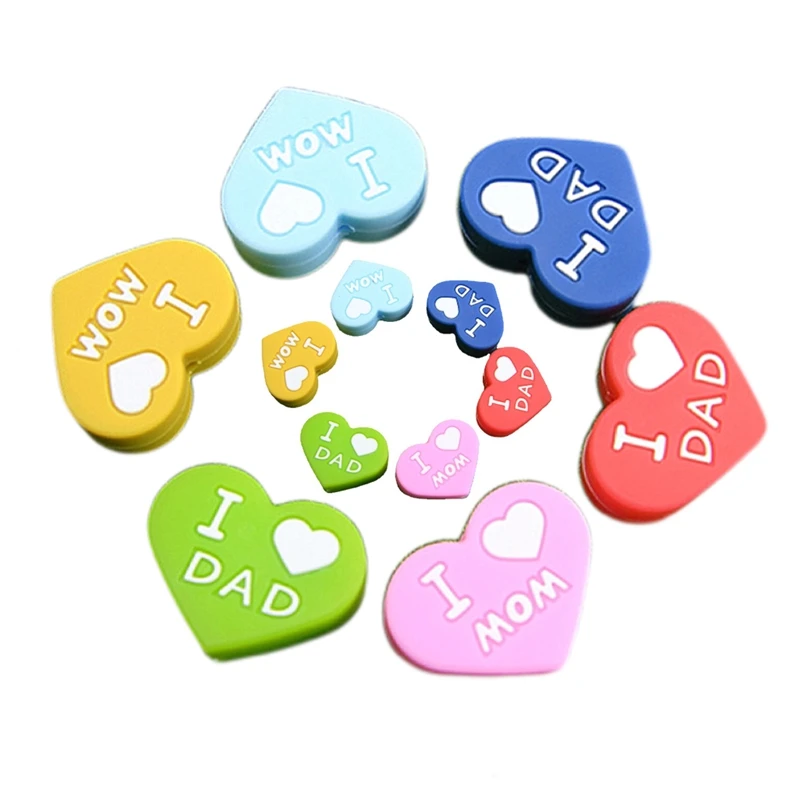 10Pcs I Love Dad/Mom Silicone Beads Heart Shape Focus Beads For Jewelry Making DIY Pacifier Chain Bracelet Accessories