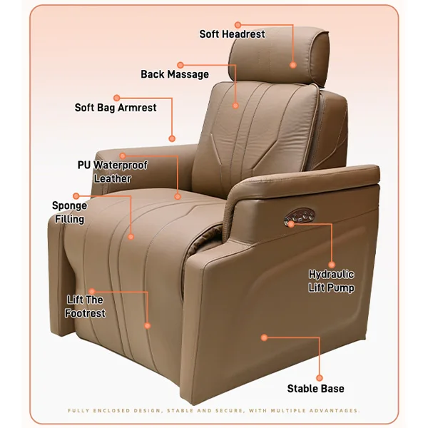 Leather Smart Furniture Electric Power Single Recliner Sofa Chair With Electric Backrest Recline And Foorest Lifting Function