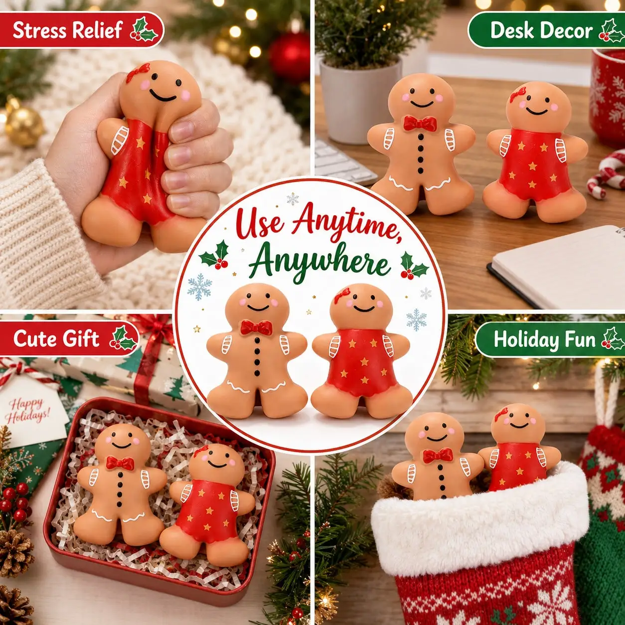 1PC Xmas Gingerbread Man Slow Rise Squishy Sensory Stress Relief Toy for Decor Advent Stocking Stuffer Party Gift Teens & Adults