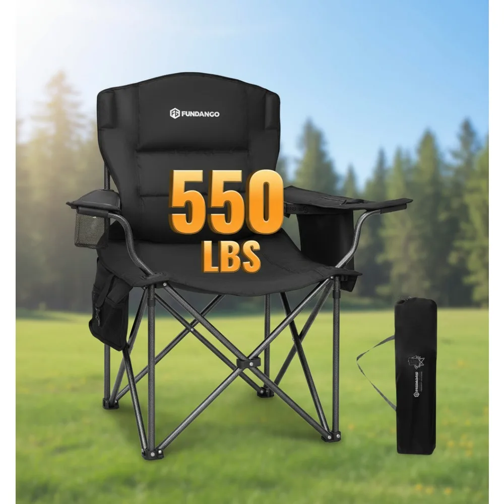 

Большой походный стул для взрослых, сверхмощный складной стул с поясничной опорой, охладитель на 4 банки, держатель для чашки, сумка для переноски, портативная уличная сумка