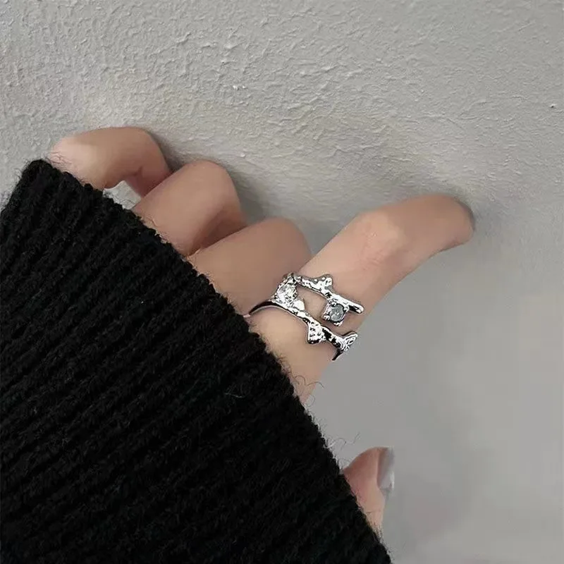 3 Stück/Set, unregelmäßiges Ring-Set in Silberfarbe mit Kristallen, Vintage-Zirkon-Edelstein, offener Ring für Damen, modischer Party-Schmuck, Accessoires. – Detail 7