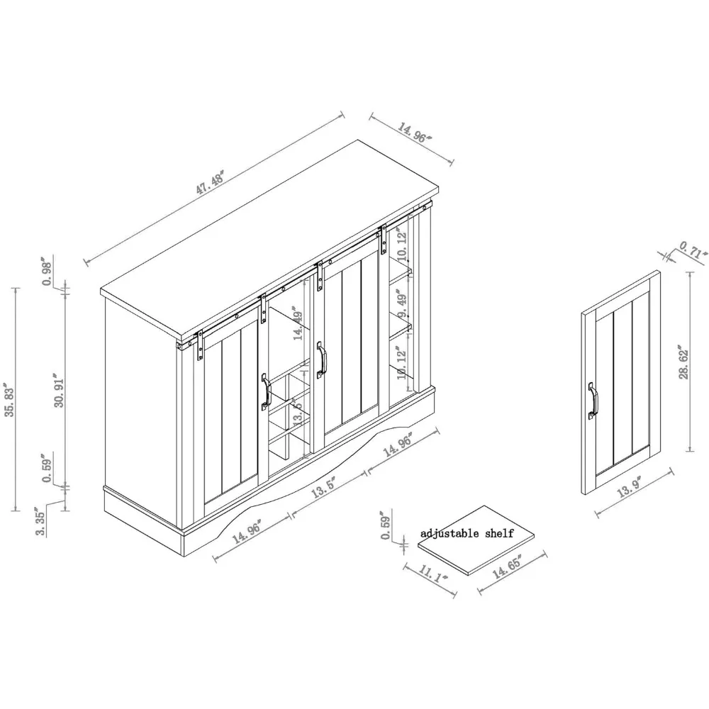 47 Inch Wine Cabinet with 2 Sliding Barn Doors, Glass & Wine Rack, Storage Shelves Kitchen Coffee Bar Buffet Sideboard
