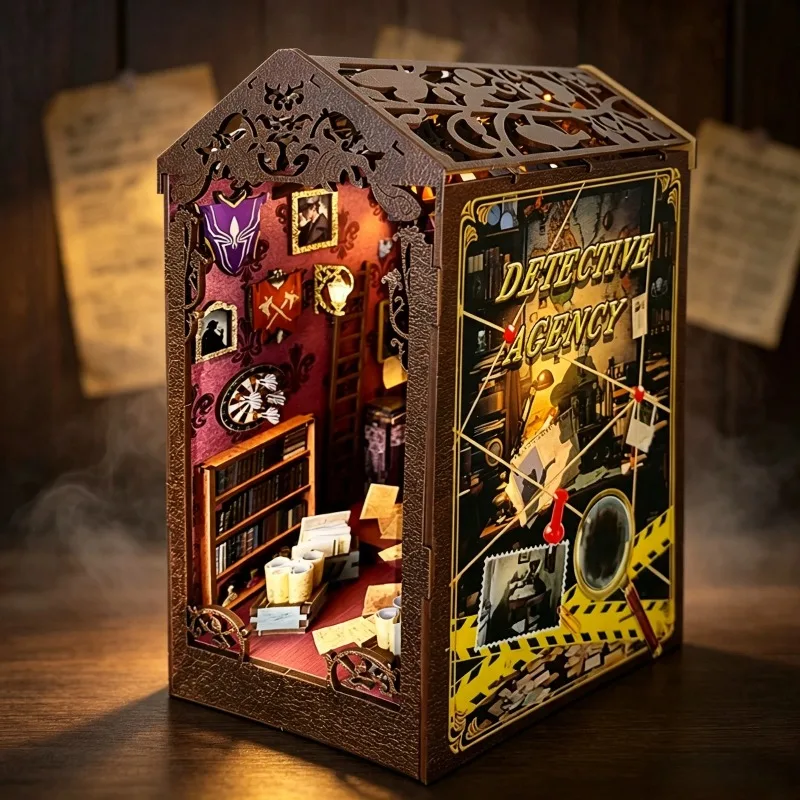 DIY Wooden Detective Studio Cottage Miniature Dollhouse 3D Puzzle Assembly Model Kits for Adults Birthday Gifts Toys Home Decor
