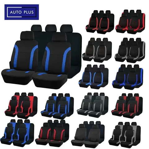 AUTO PLUS 유니버설 스포츠 폴리에스터 자동차 시트 커버 세트, 대부분의 차량 플레인 패브릭 바이 컬러 스타일리시 액세서리 시트 프로텍터