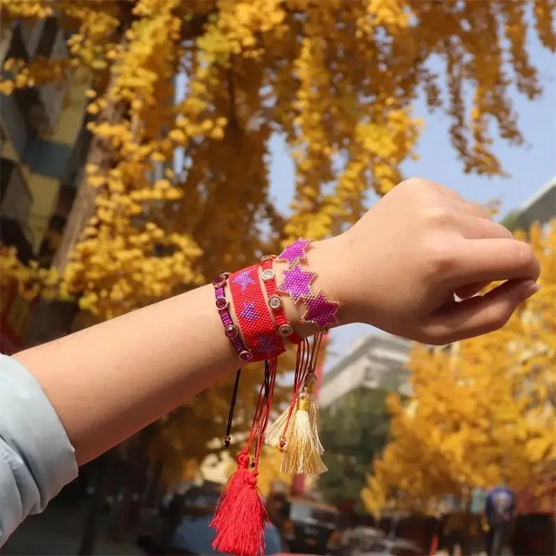 

Новый модный браслет Миюки с гексаграммой и бахромой в этническом стиле, женский набор браслетов из рисовых бусин ручной работы