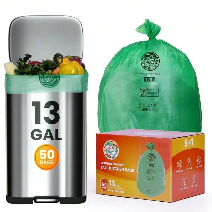 

Trash Bags 13+ Gallon Tall Kitchen, Compostable Trash Lawn and Leaf Yard Waste Bags, Kitchen Compost Trash Bin Compatible, Extr