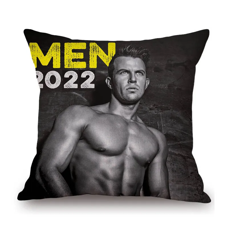 Noble 2022 Sexy Men Muscle Guy Black White Hot Man Calendar Home Decorative Sofa Pillow Case Hunk Gym Body Builder Cushion Cover
