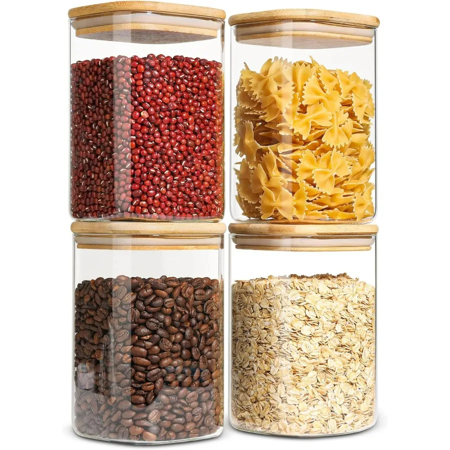 

ComSaf Glass Storage Containers with Lids 1.2 Qt Glass Jars with Lids Clear Food Storage Jar Canister For Pantry Cookie Flour C