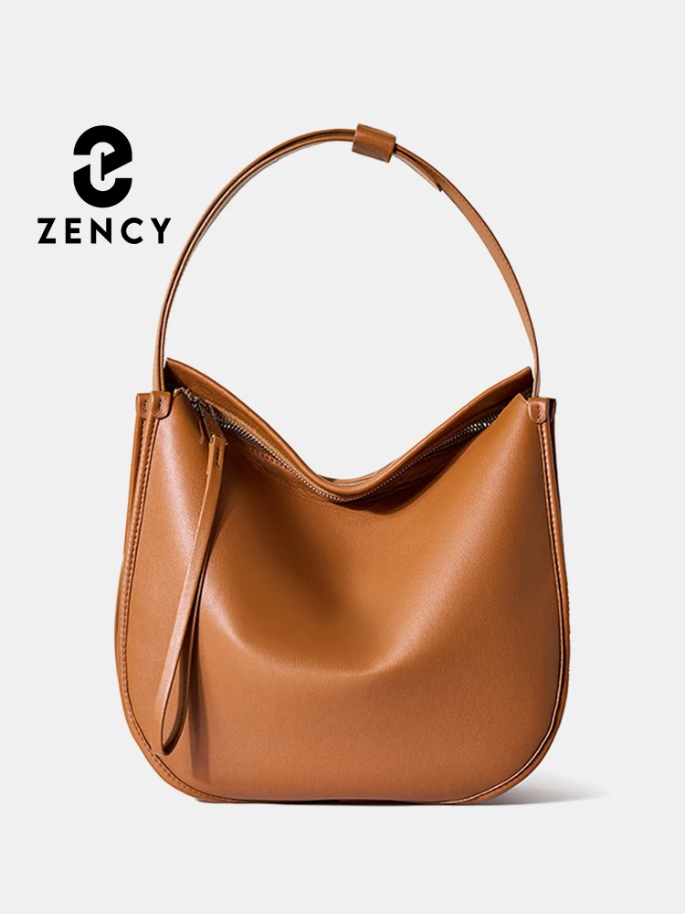 Zency Women Brown Messenger Bag Soft Leather Fashion Girl Handbags Luxury Designer Shoulder Large Capacity Hobo Bag For Commuter