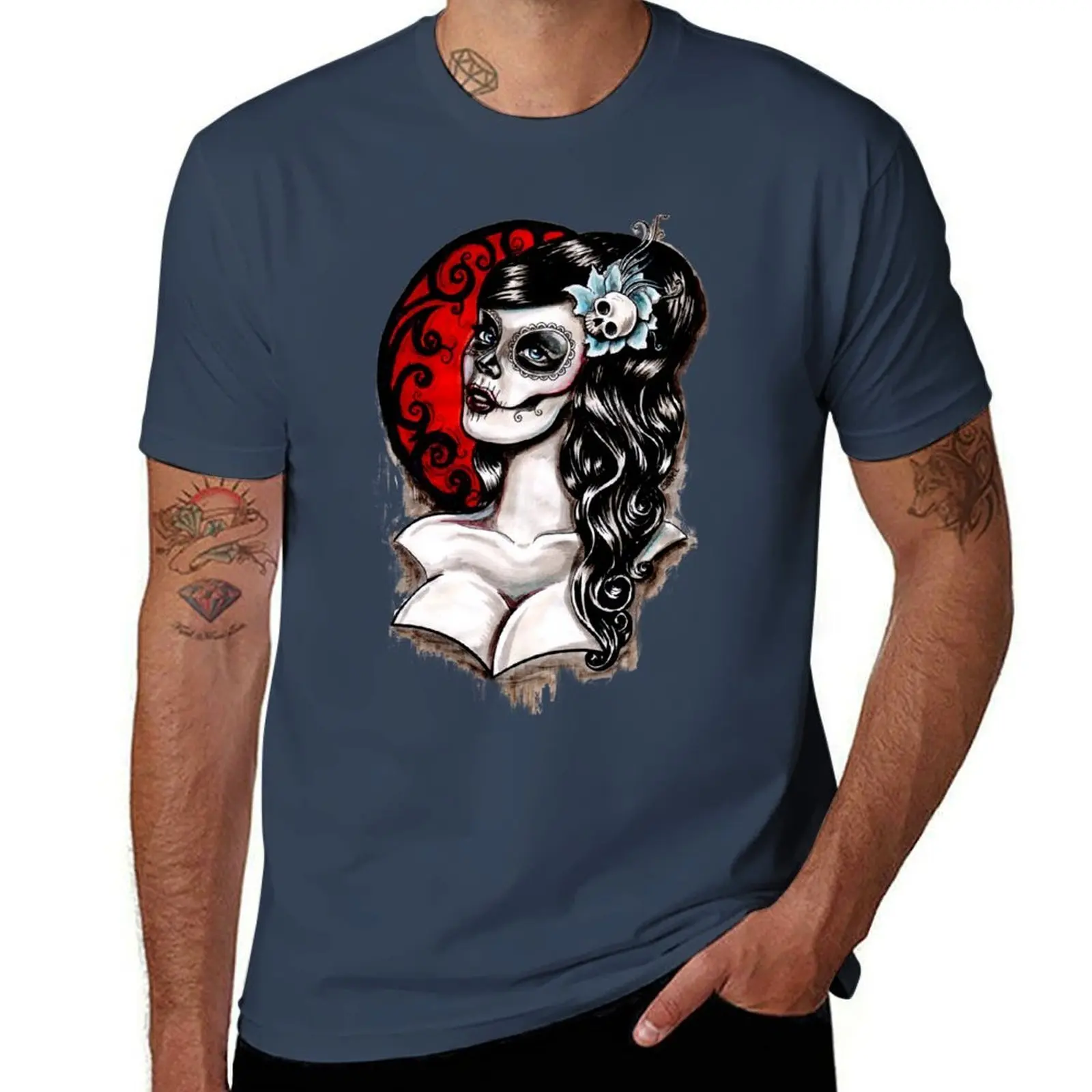 

Day of the dead pinup tattoo T-Shirt Basic Short Sleeve T-Shirt for Men