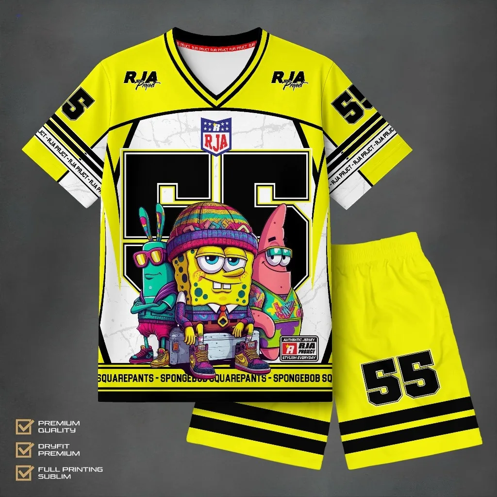 Potdemiel SpongeBob SquarePants Anime Allover Print Adult Kids T-Shirt & Shorts Athleisure Set Summer Quick-dry Soft Lightweight