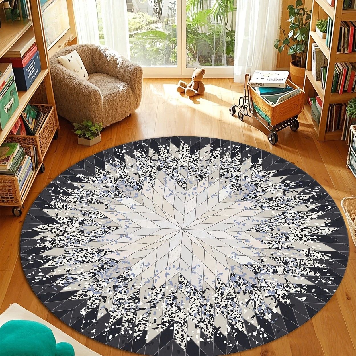 Modern Abstract Blue Gold Marble Swirl Round Rug  Fluid Ink Circular Mat Non Slip Soft Floor Carpet Living Room Sofa Decor