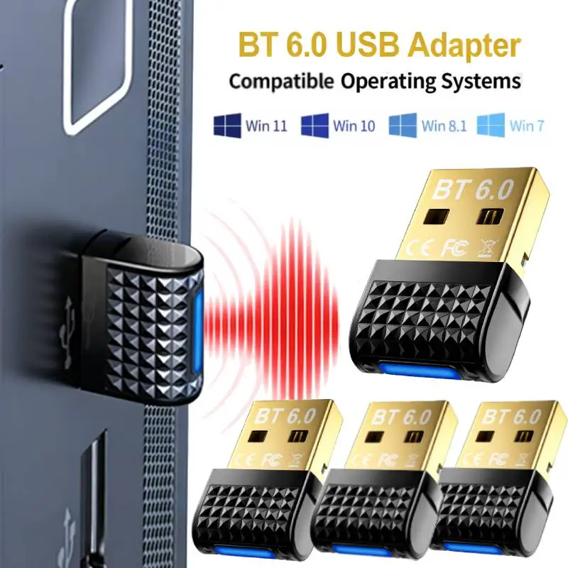 Bluetooth Adapter for Desktop PC Plug & Play BT 6.0 USB Dongle Receiver & Transmitter for Laptop Computer For Windows 11/10/8.1