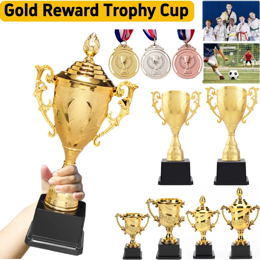 

Золотой пластиковый наградной кубок для футбола, баскетбола, медали, призы, спортивные кубки, награды для победителей соревнований
