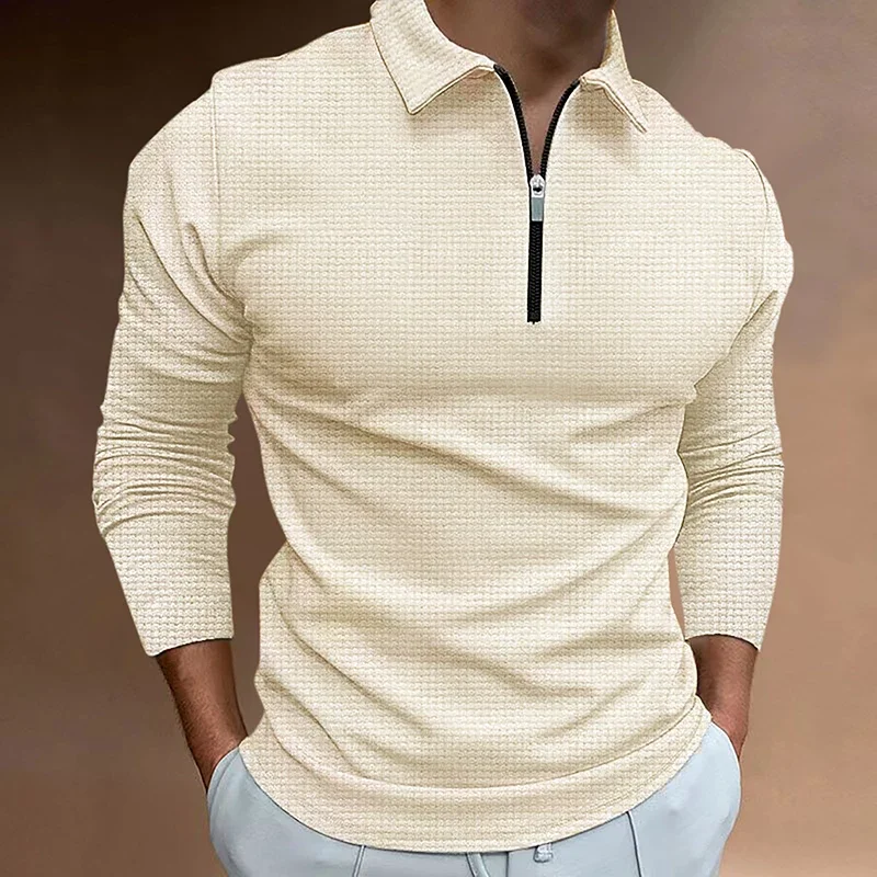 

Pop Summer Men's Solid Color Polo Shirt Long Sleeve Lower Neck Zipper T-shirt&Men's Casual Street Wear New Men's Top