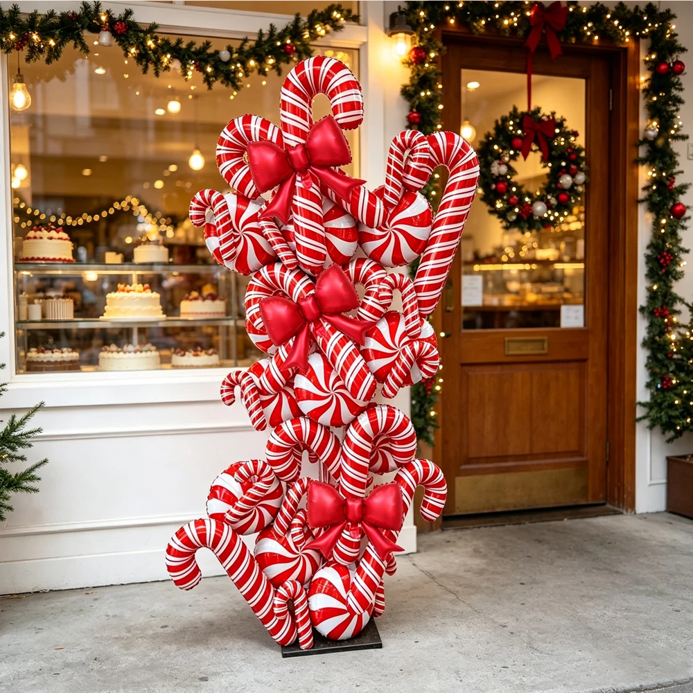 Red Red and White Striped Cane balloon Set with Bow and Red Candy Balloons Suitable for Christmas Decoration and New Year Party Deco - Aliexpress Deal