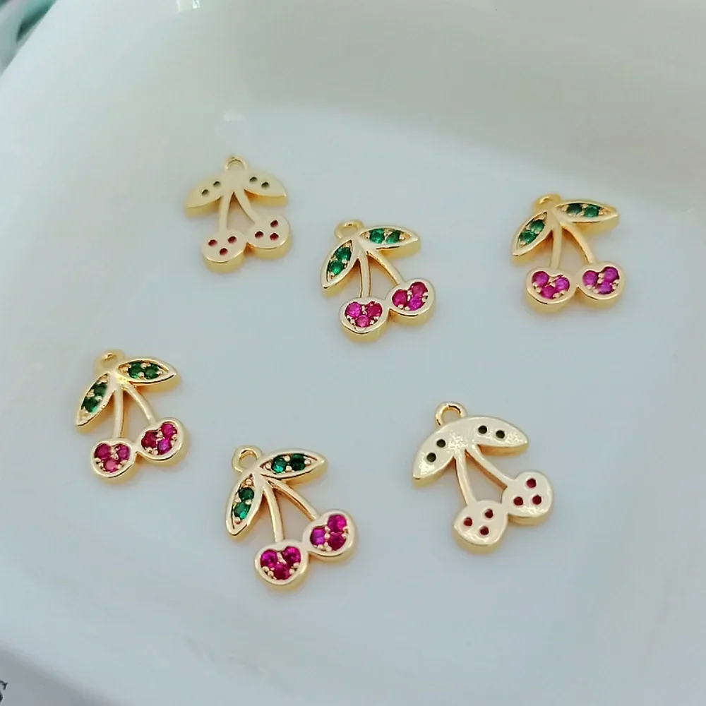 

14K Copper-clad Gold Inlaid Colorful Zirconium Cherry Small Pendant Bracelet Necklace DIY Handmade Jewelry Accessories