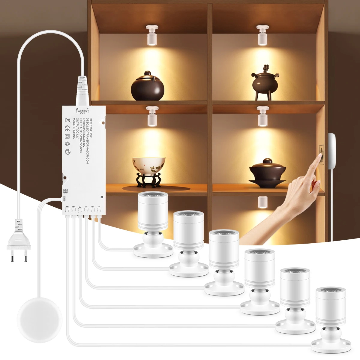 Wine Jewelry Display Cabinet LED Lighting Kit 12V 3W LED Spotlight Exhibition Cases Counter Shelf Lamp Dimmable Touch Sensor