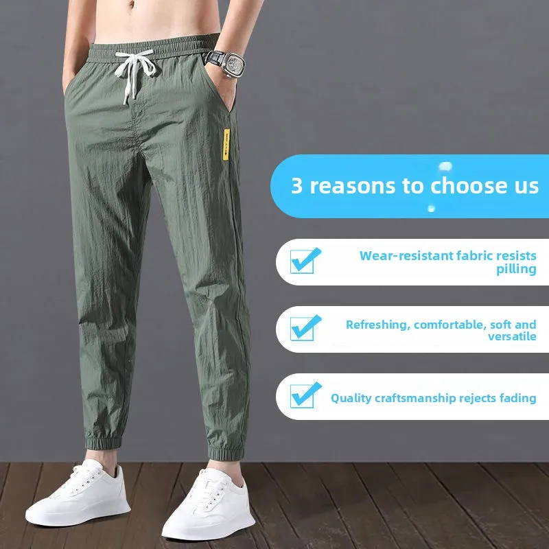 

Men's Ice Silk Casual Pants Thin Summer Workwear Trousers for Office And Leisure Wear Durable Comfortable mid Waist Fit