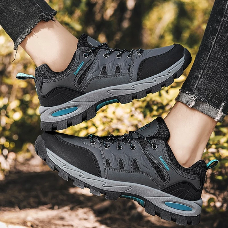 

Couple's Outdoor Large-sized Round-toed Color-blocking Men's Leather Soft-soled Anti-slip All-season Lace-up Hiking Shoes