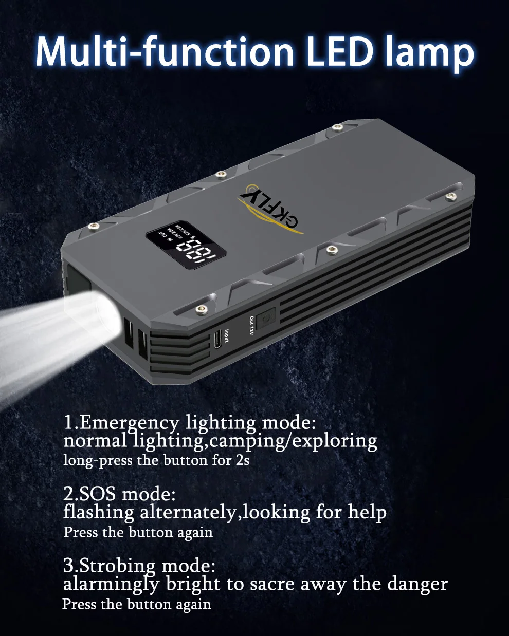 GKFLY Auto Starthilfe 3000A/5000A/6000A Start Gerät Power Bank Auto Batterie Booster Ladegerät Für Benzin diesel Auto Starter – Detail 6