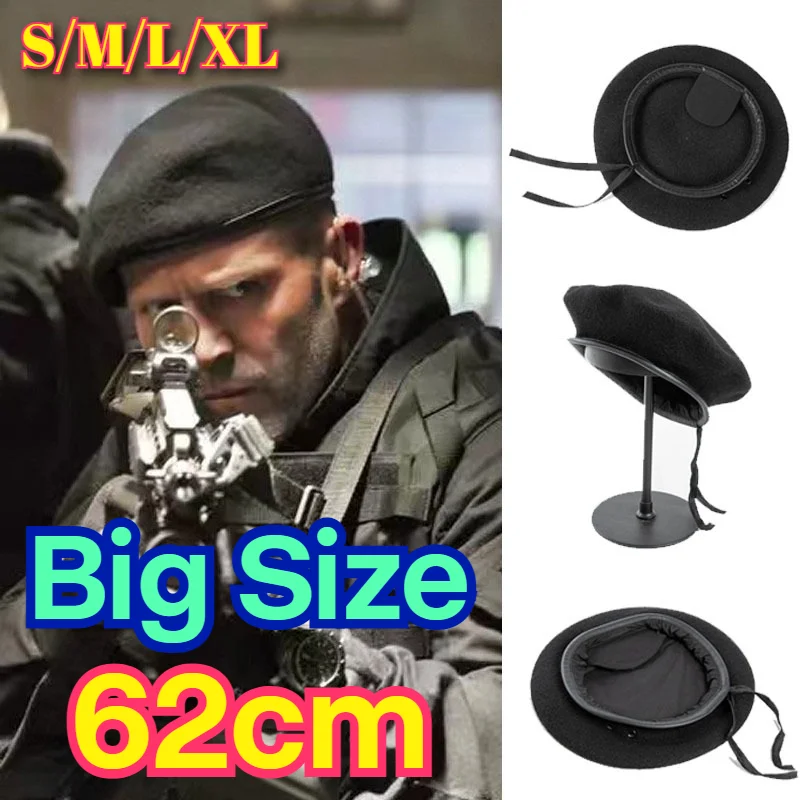 2027 Large Size 62cm Wool Military Army Berets Hat for Big Head Unisex Devil Soldier Winter Warm Wide Beret Cap Painters Hats