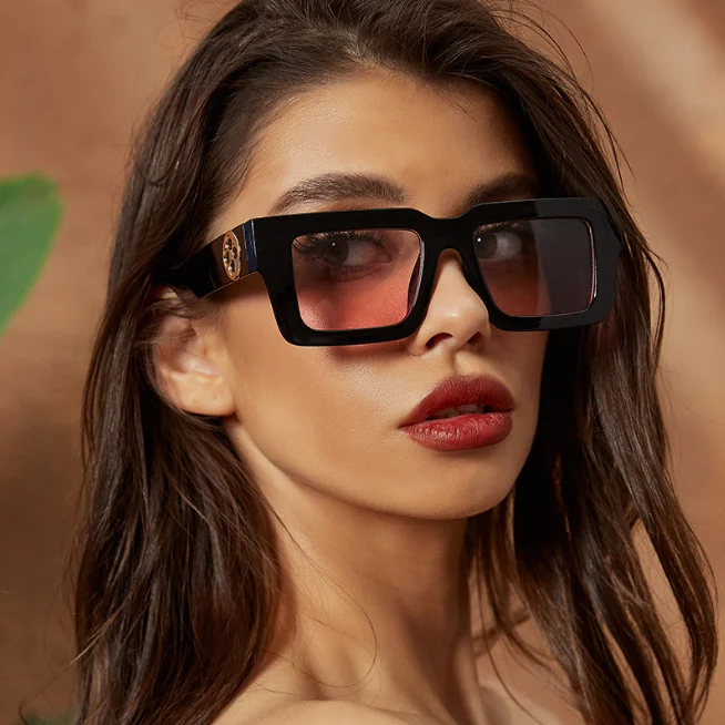 Neue Retro Quadrat Sonnenbrille Für Frauen Männer Blume Dekoration Mode Damen Sonnenbrille Ins Heißer Schattierung Brillen UV400 – Detail 2
