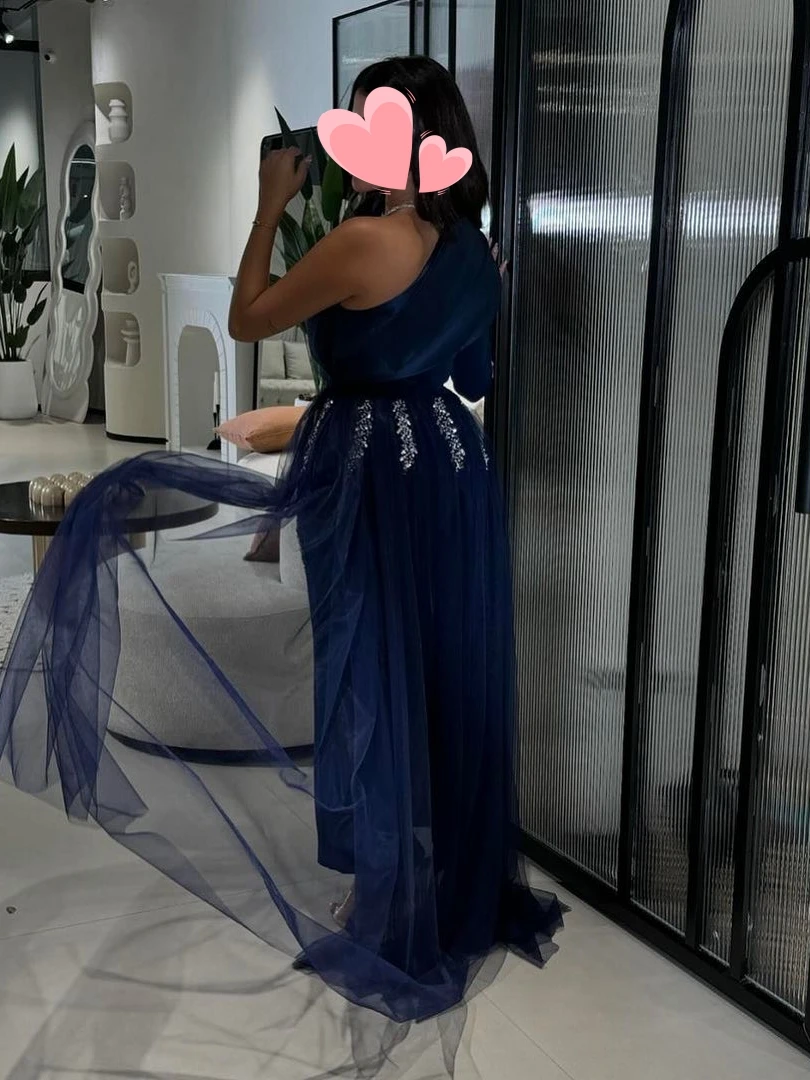 Autres rivages-Robe de Rhélégante vintage, sexy, bleu marine, perles de cristal, une initiée, personnaliser, occasion formelle, soirée, quoi que ce soit