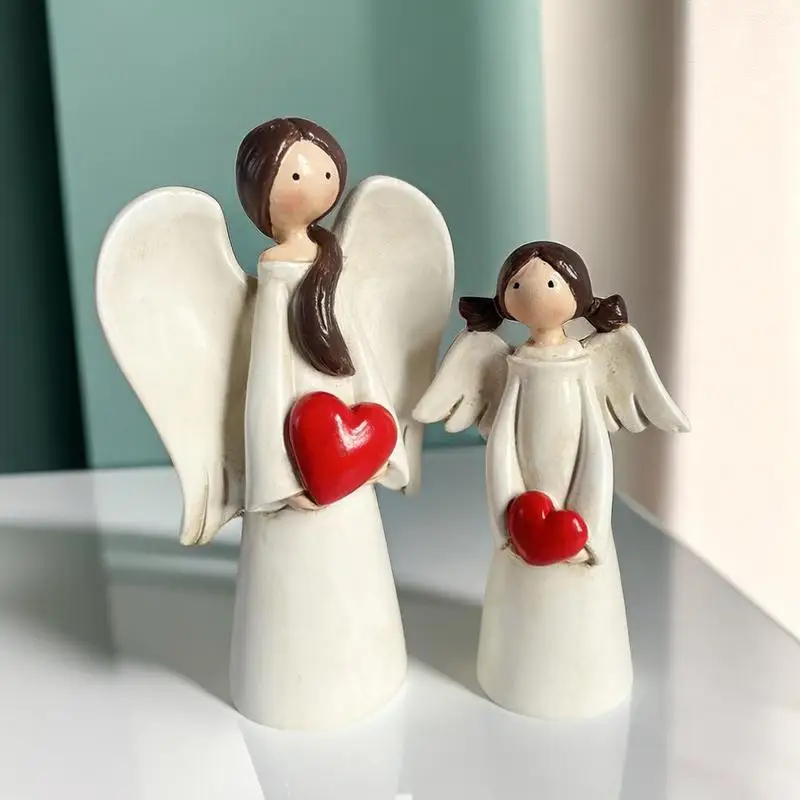 Angel Figurines Resin Praying Angel Sculpture With Heart Hand Craved Angels Figurines Holding A Heart For Dining Coffee Table