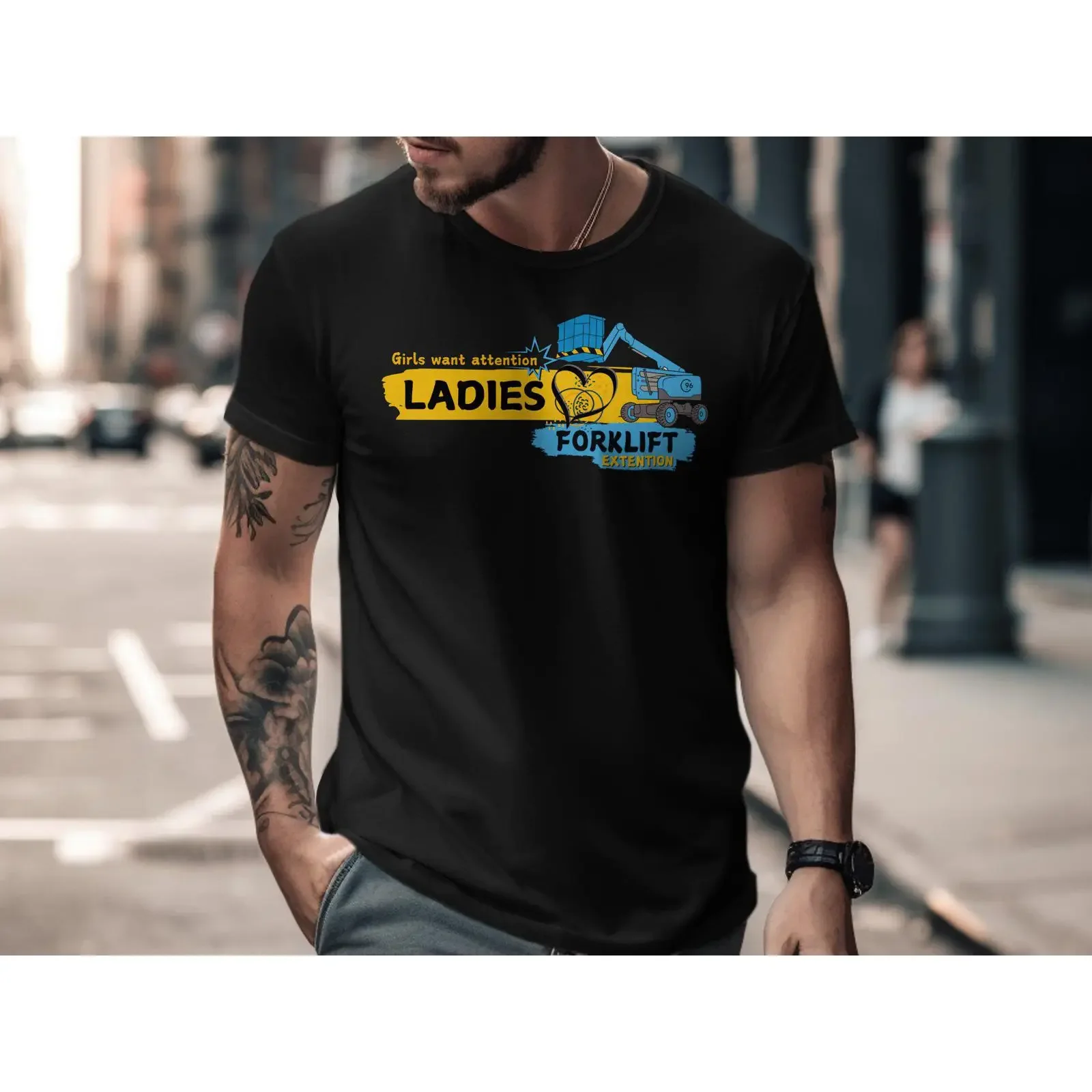 Funny Ladies Love Forklift Attention Slogan Operator Casual T Shirt vintage Washed streetwear Top For Everyday Wear fashion
