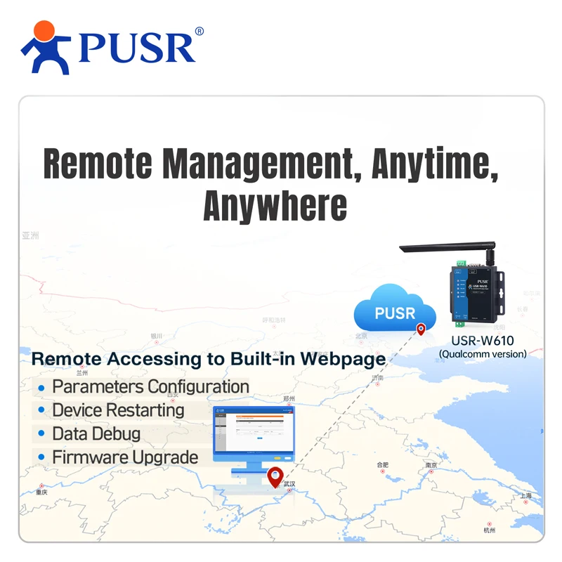 Convertisseur PUSR RS485 RS232 vers WiFi avec PROTOCOLS TCP/UDP/MQTT/HTTP/TLS USR-W610 (Version Qualcomm)
