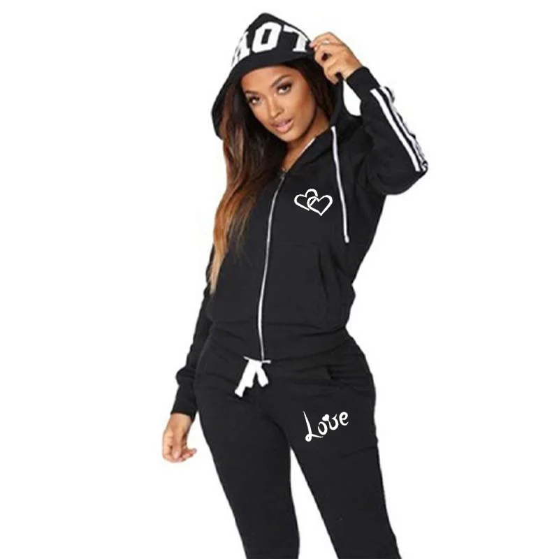 Fashion Women Track Suits Sports Wear Jogging Suits Ladies Hooded Tracksuit Set Clothes Hoodies+Sweatpants Sweat Suits