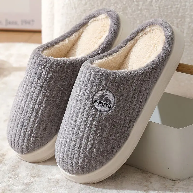 

Cotton Slippers for Indoor House Women Warm Non Slip Slippers Winter Home Leisure Fluffy Shoes Simple Couple Plush Slippers