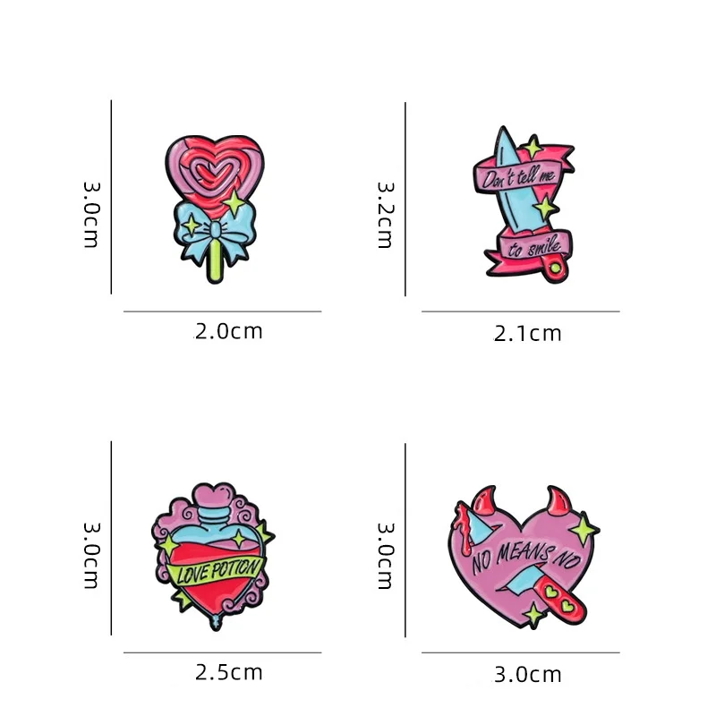 4pcs Cute Cartoon Pink Enamel Brooch Creative Love Knife Lollipop Lapel Pin Badge Backpack Clothing Hat Accessories