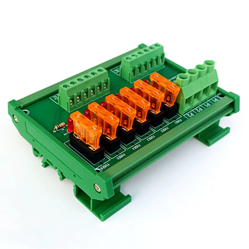 DIN Rail Mount 6 Position ATO/ATC Fuse Power Distribution Module Board For AC/DC 5~32V