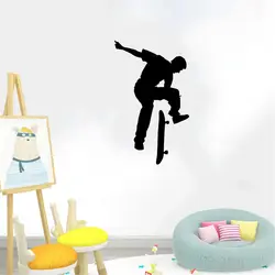 Vinyl Skater Tricks Silhouette Art Naklejka ścienna Deskorolka Naklejka sportowa do dekoracji domu Usuwalna A002804