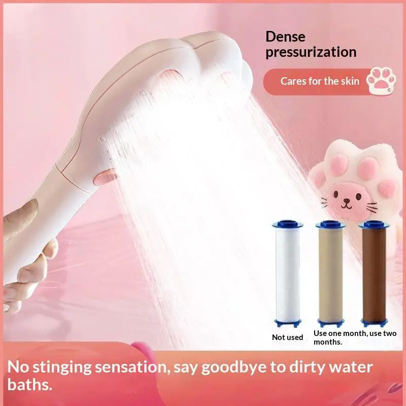 High Pressure Filter Shower Head Cute Paw Design 3 Mode Adjustable Rain Sprayer for Home Bathroom Use