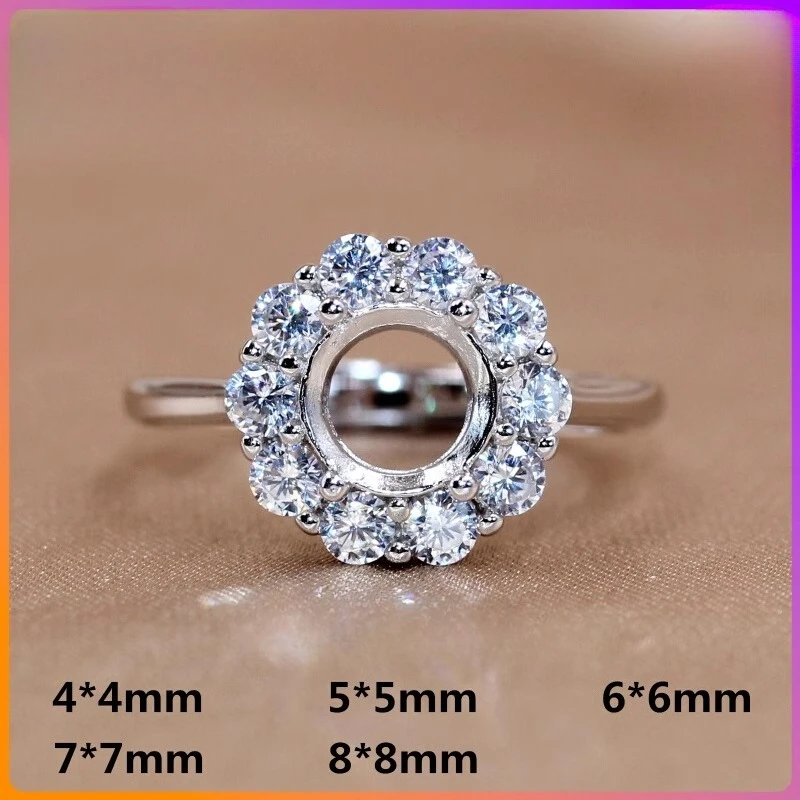 

S925 Sterling Silver Round Ring Setting Base, Suitable for 4mm to 8mm Stones, DIY Jewelry Making Blank