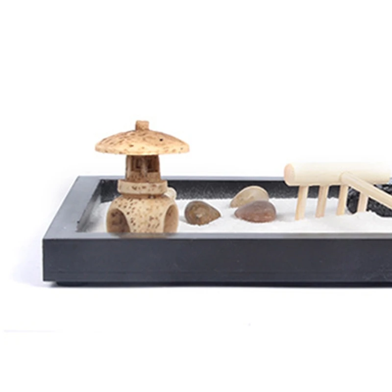 Japanese Garden for Desk 6x4 Inches Large Tray White Sand River Pebbles Rake Tools Set Office Table Mini Dropship