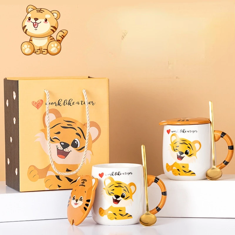 

Creative Ceramic Mug Cute Cartoon Tiger Mug Gift Box with Lid Spoon Cup Set Cute Coffee Mug and Mug Coffee Mug with Lid