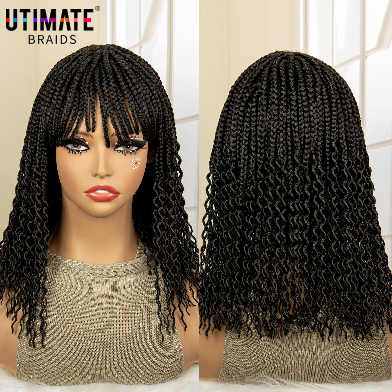 Full Machine Made Wigs Synthetic Braided Wig 14 Inches Bob Braiding Wigs Short Curly Knotless Box Braids Wigs for Black Women