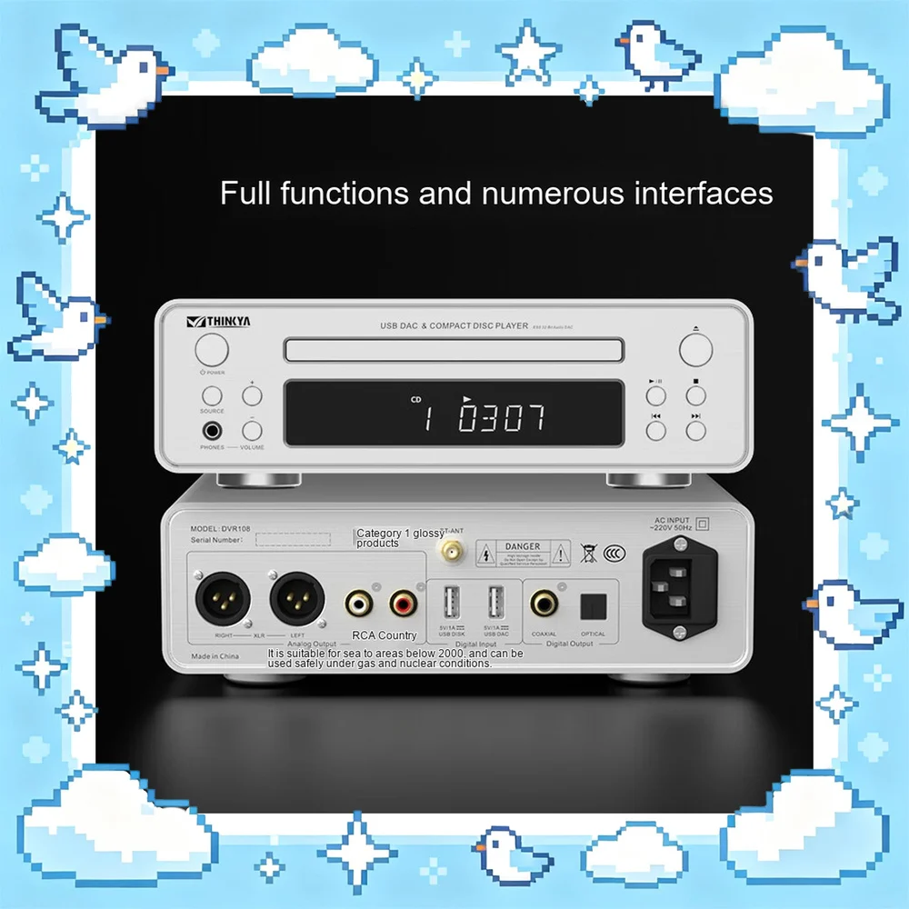 THINKYA DVR-108 Hi-Fi CD Player Lossless Home Audio Disc Player with Balanced Output Headphone Amplifier for Stereo System